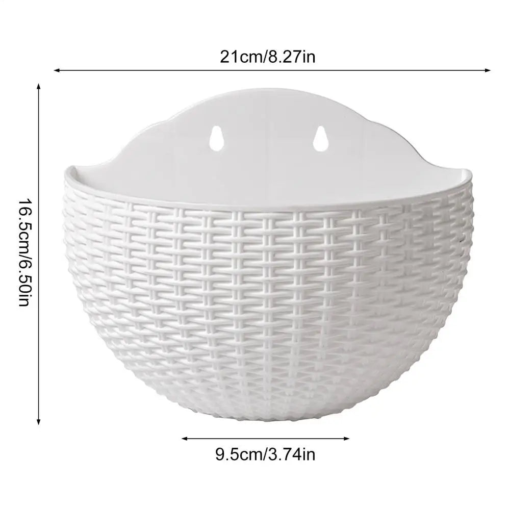 Wall Mounted Rattan Semicircle Hanging Planter Basket Wall Hanging Planter Babs White