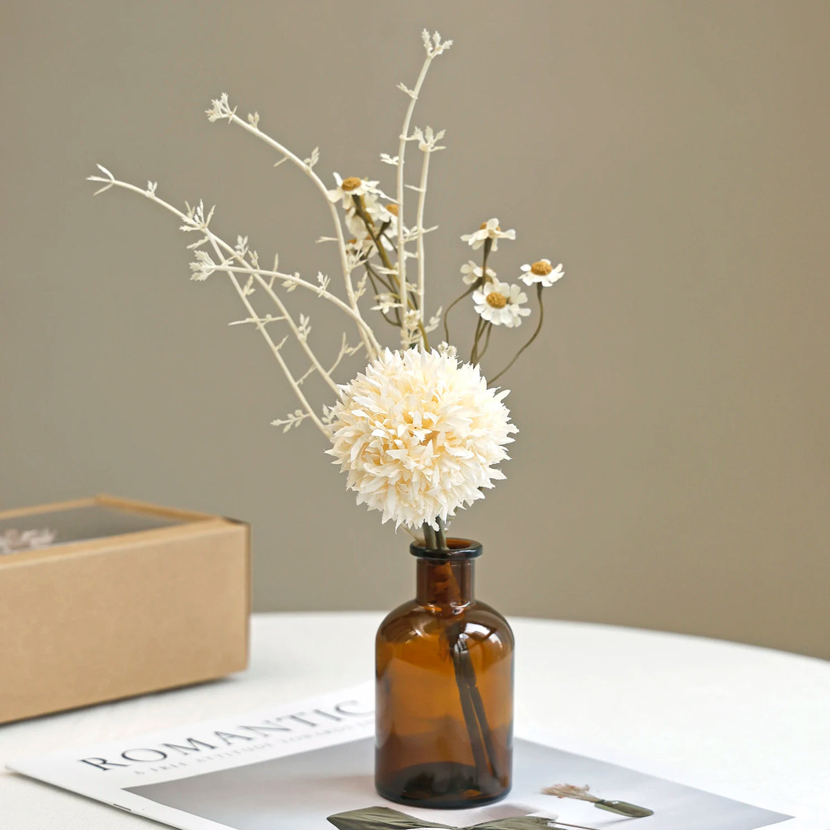 Artificial Silk Peony Bouquet with Vase & Gift Box – 30cm Artificial Flower Bouquet Babs color 2 with vase 1 pc