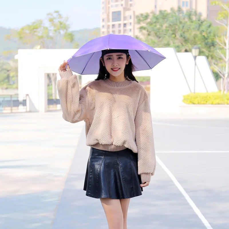 Fishing Umbrella Hat – UV Protection & Rainproof Outdoor Cap Umbrella Sun Hat Babs Purple 10PCS