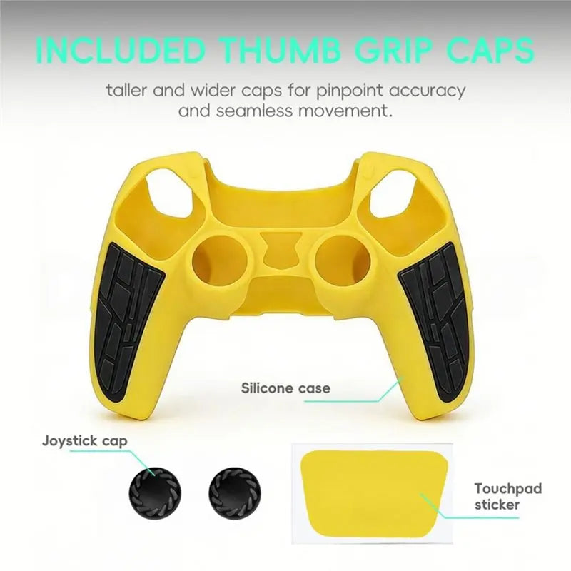 PS5 DualSense Silicone Case & Thumb Grip Caps – Yellow/Black Controller Silicone Case Babs