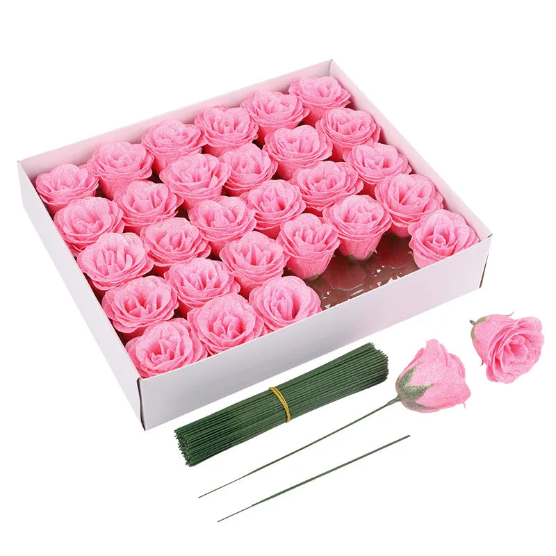 10Pcs Glitter Red Rose Artificial Bouquet – Wedding & Party Decor Artificial Flower Bouquet Babs
