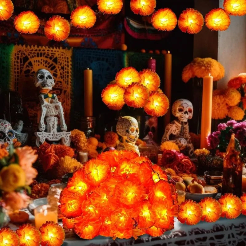 5 Ft LED Orange Marigold Garland Lights | Halloween & Diwali Decor LED Garland String Lights Babs