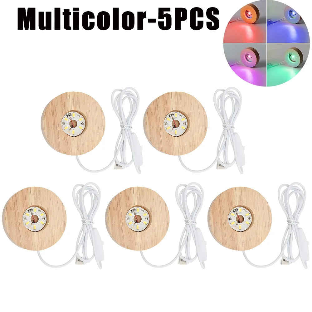 Wooden USB LED Night Light Display Stand | Desktop Lamp Base LED Display Lamp Base Babs Multicolor-5PCS 80X20mm