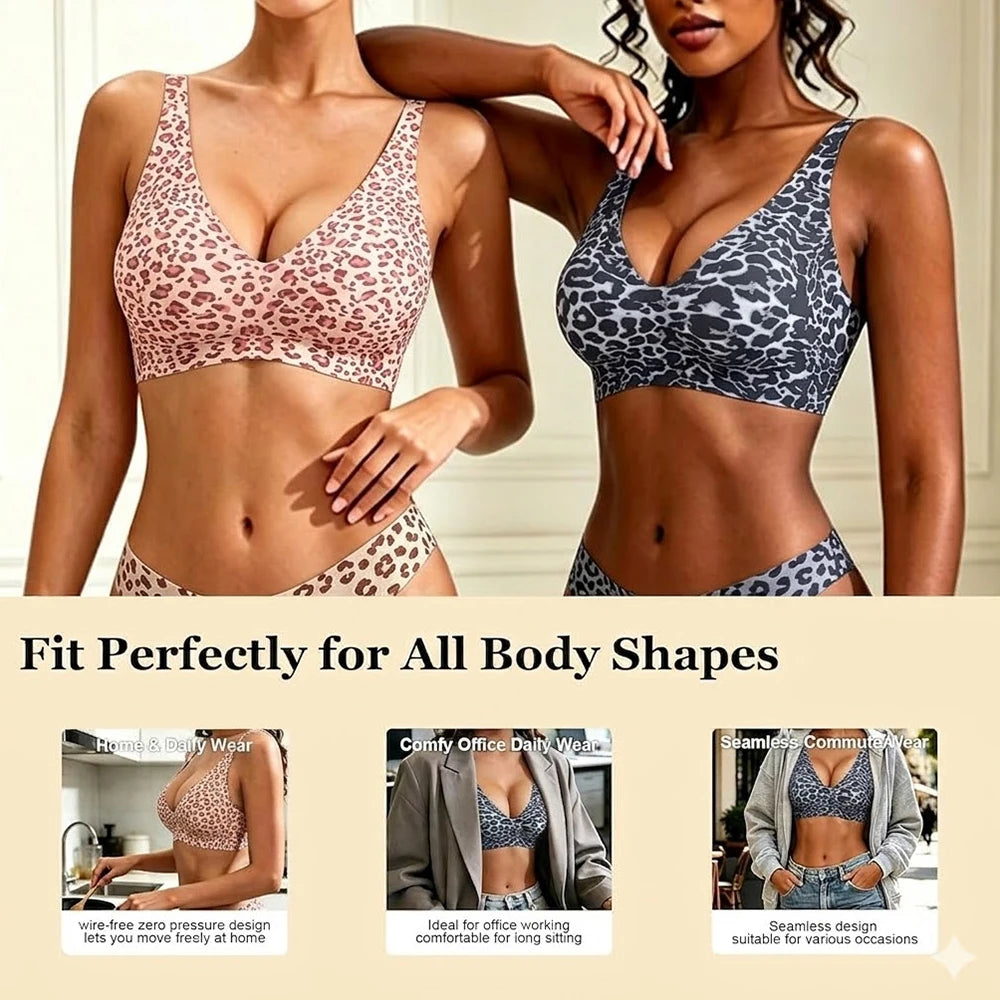 Women's Leopard Print Seamless Wire-Free Push Up Bra Women's Seamless Bra Babs
