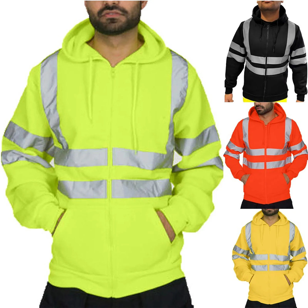 Men's Reflective Strip Hoodie – Long Sleeve Zipper Sweatshirt Men's Hoodie Sweatshirt Babs