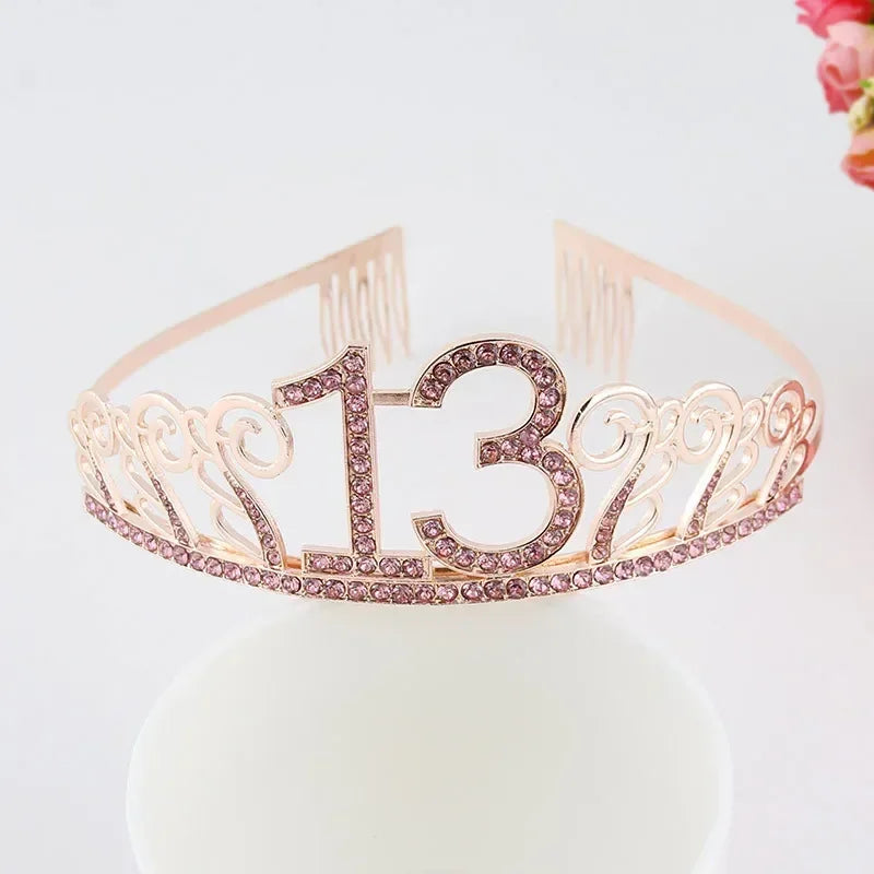 Rose Gold Satin Sash & Crystal Crown Tiara Set – Birthday Party Party Sash & Tiara Set Babs crown 13