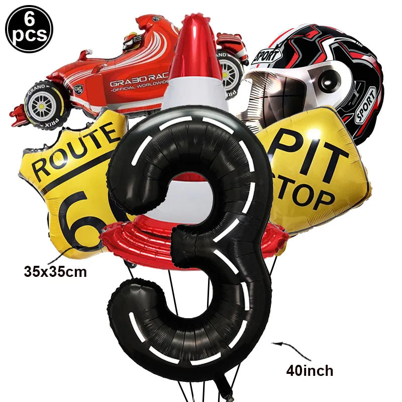 6-Piece Race Car Balloon Kit – Racing Birthday Party Decor