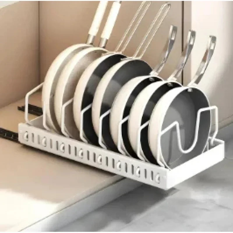 Pull-Out Pots & Pans Organizer | Sliding Lid & Spice Rack Kitchen Cabinet Organizer Babs White Pot rack