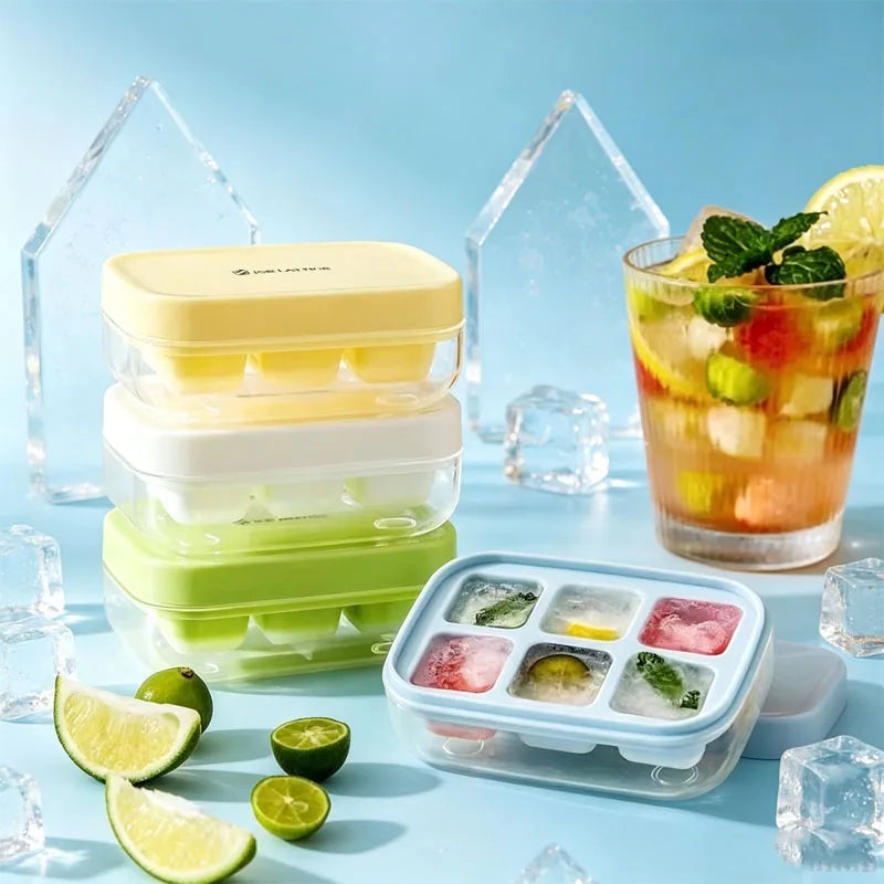 6-Grid Silicone Ice Cube Mold with Cover – Food Grade Tray Silicone Ice Tray Babs
