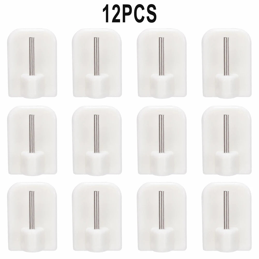 Self-Adhesive Curtain Rod Hooks – No-Drill, 4/8/12pc Set Curtain Rod Hooks Babs 12pcs