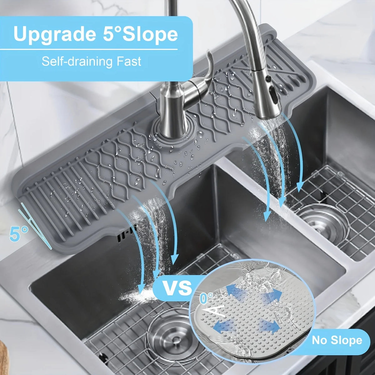 Silicone Faucet Splash Guard & Sink Drip Catcher Tray Mat Sink Splash Guard Babs