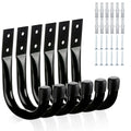 6-Pack Heavy-Duty Garage Wall J-Hooks for Tools & Cords Garage Storage Hooks Babs Black 11.5x8.5cm
