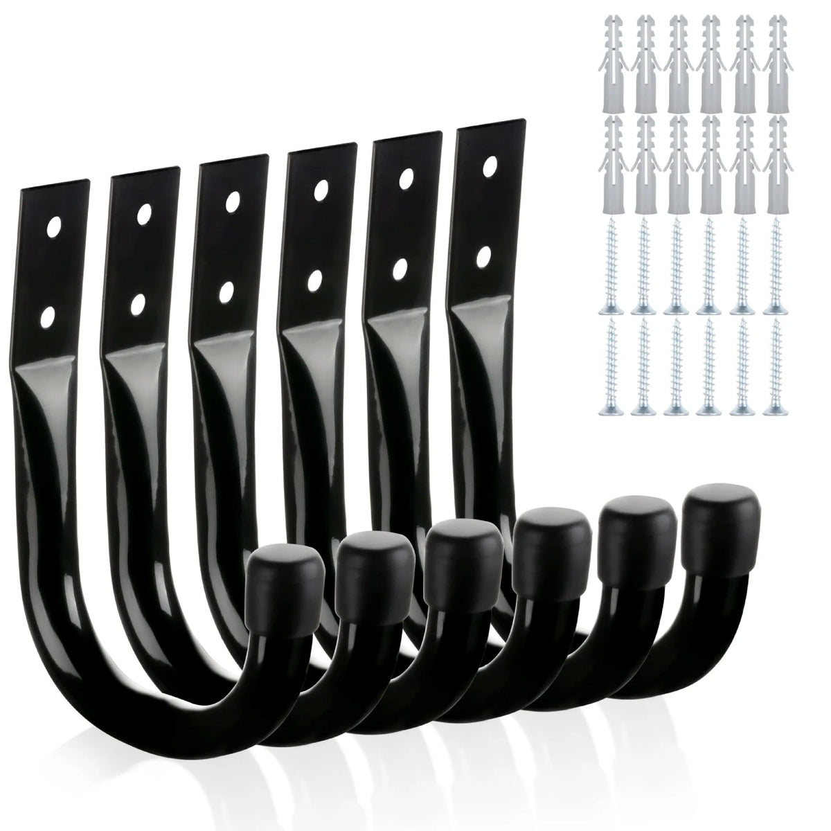 6-Pack Heavy-Duty Garage Wall J-Hooks for Tools & Cords Garage Storage Hooks Babs Black 11.5x8.5cm