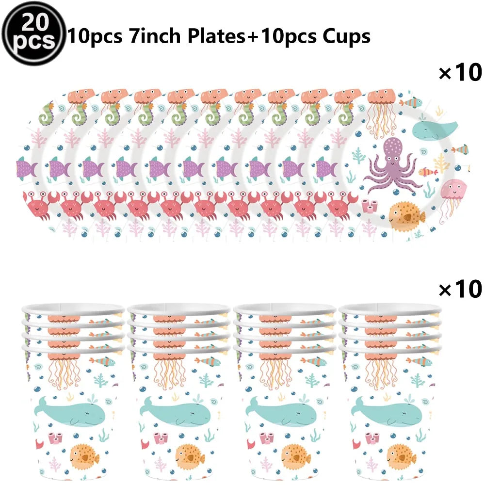 Ocean Animals Birthday Party Supplies Kit – Plates, Cups & More Party Supplies Kit Babs Orange as show