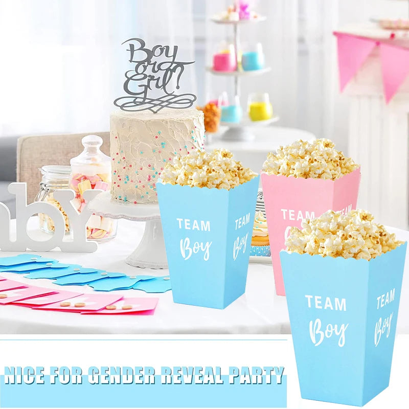 Gender Reveal Popcorn Boxes – Team Boy & Team Girl Party Set Party Favor Boxes Babs