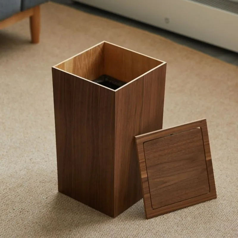 Luxury Solid Wood Flip-Top Trash Can | Large Rectangular Bin Wooden Trash Can Babs