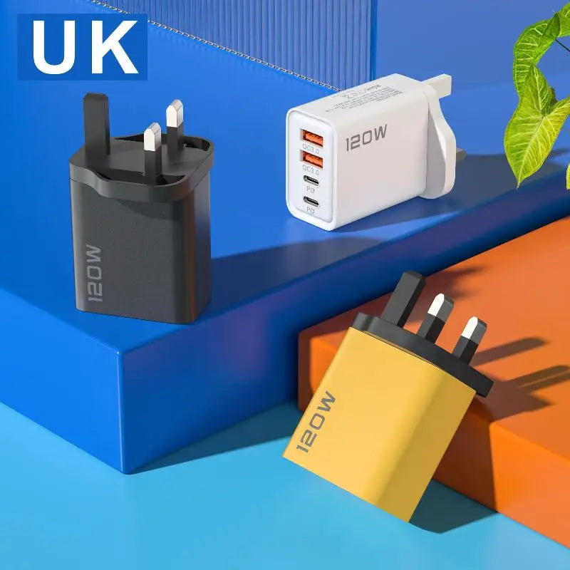 4-Port 120W USB-C Fast Charger – PD & QC 3.0 Wall Adapter USB Wall Charger Babs
