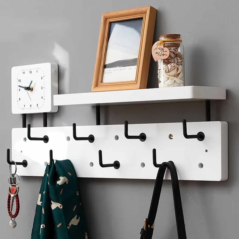 Wall Mounted Coat Rack with Shelf & 10 Hooks – Bamboo Wall Coat Rack Babs A-8 Hook With Clock