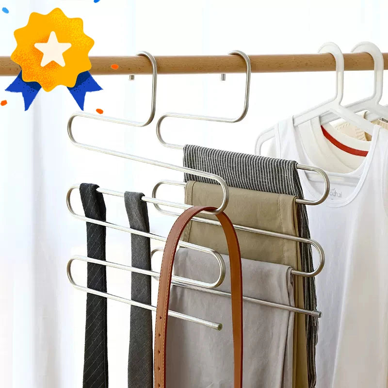 5-Layer S-Shape Stainless Steel Pants & Clothes Hanger Rack Clothes Storage Hanger Babs