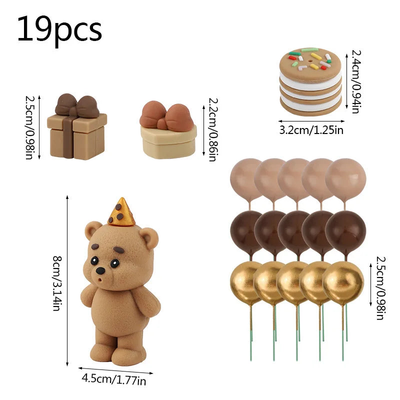 19-Piece Teddy Bear Cake Toppers – Birthday & Baby Shower Set Cake Topper Set Babs SetA
