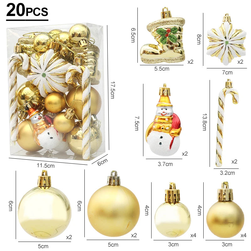 Red Christmas Tree Ball & Candy Cane Ornament Set | Big Pendants Christmas Ornament Set Babs Gold-20pcs 1