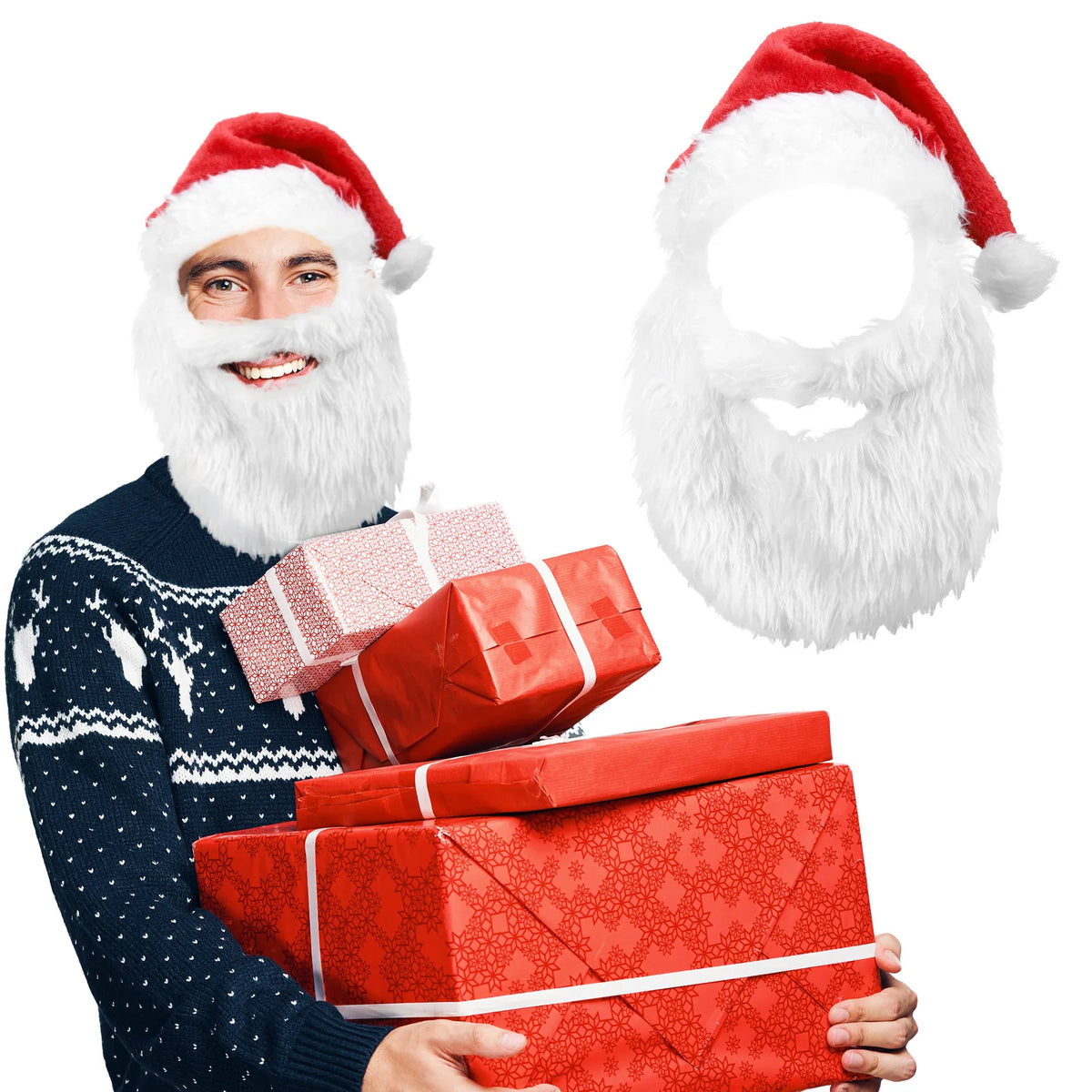 Santa Claus Christmas Hat with Plush Beard | Festive Costume Costume Hat Set Babs