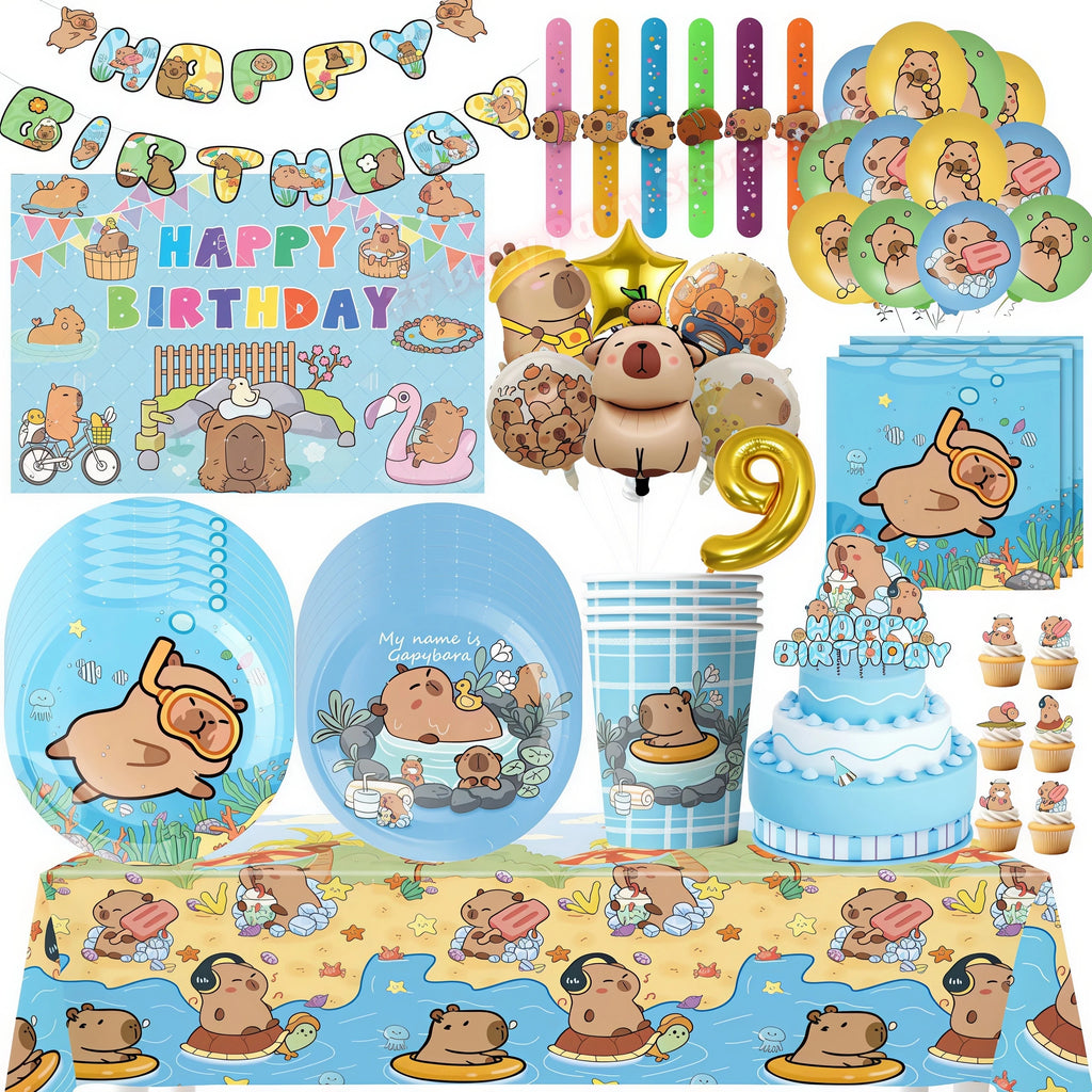 Capybara Birthday Party Set – Plates, Cups, Napkins & Balloons Party Decoration Set Babs