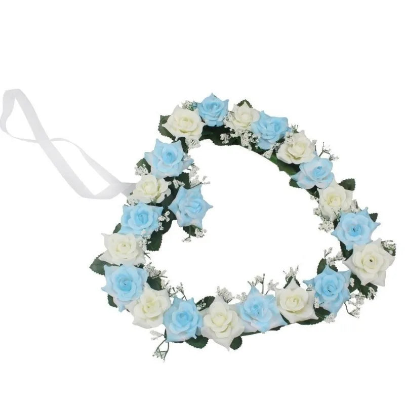 Silk Rose Heart Wreath – Artificial Wedding Flower Garland Flower Wreath Garland Babs blue