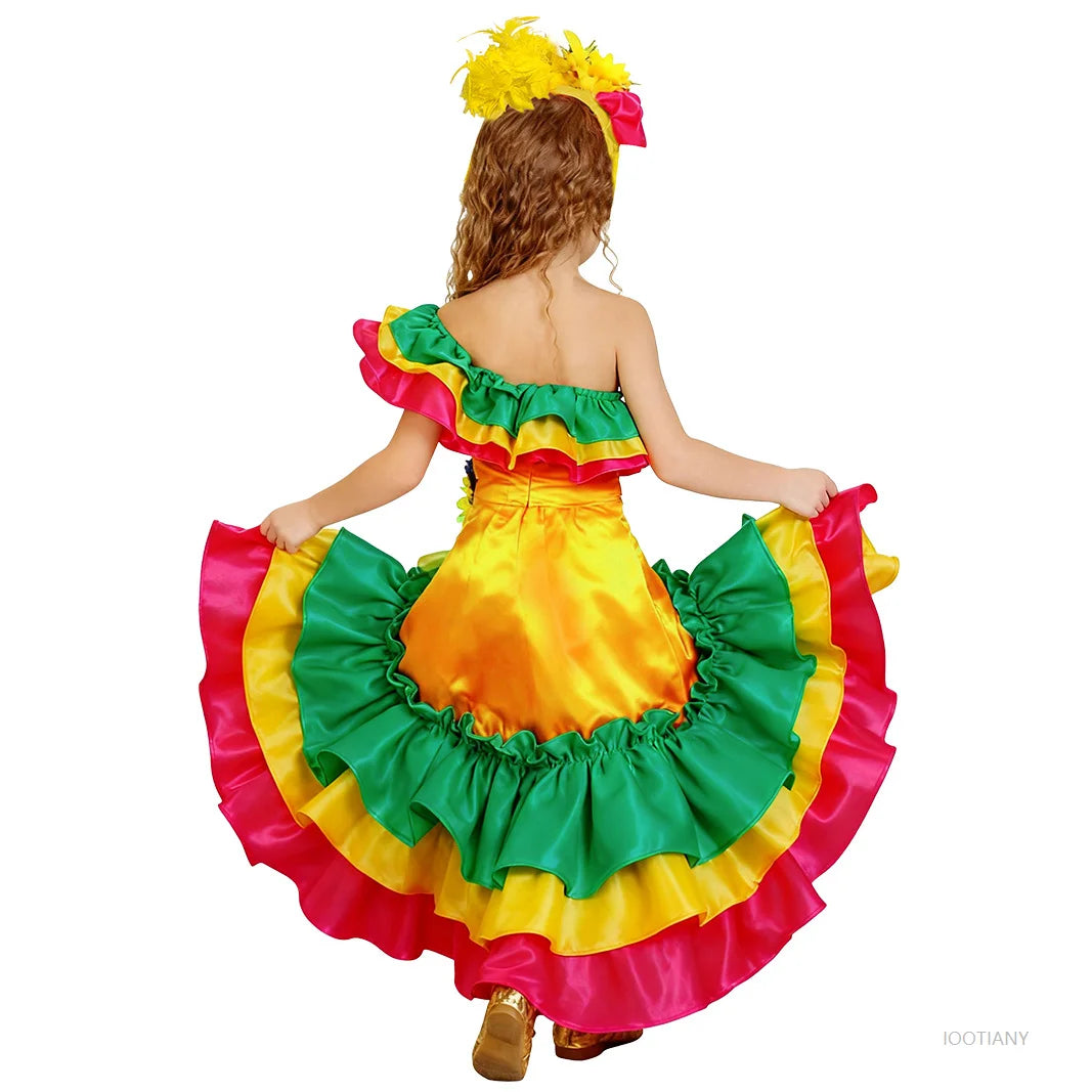 Girls Spanish Flamenco Dance Costume | Carnival Stage Dress Girls Dance Costume Babs