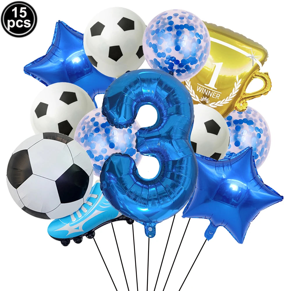 32" Soccer Ball Foil Balloon Set – Kids Birthday Party Decor Party Foil Balloons Babs Blue Number 3 As pictures show