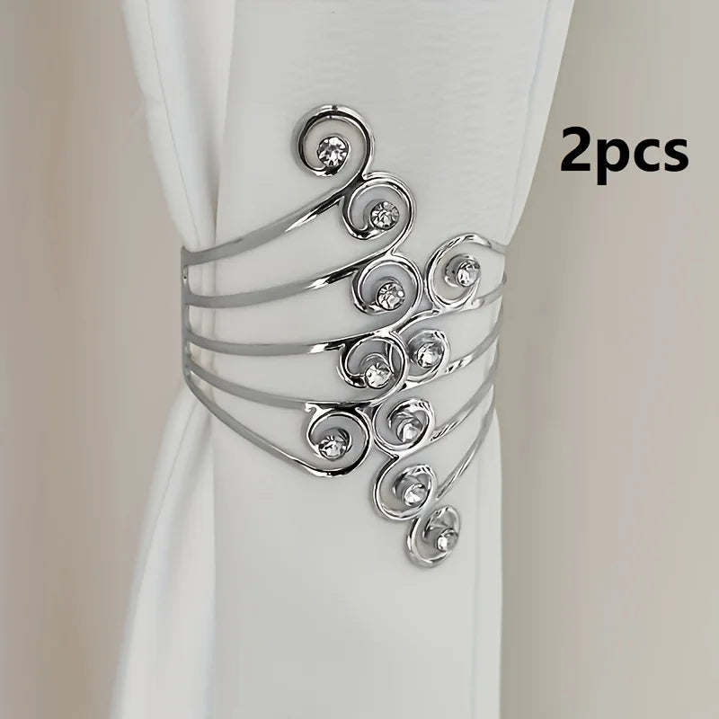 Rhinestone Alloy Curtain Buckles – Elegant Tie Backs, Set of 2 Curtain Tie Backs Babs silvery