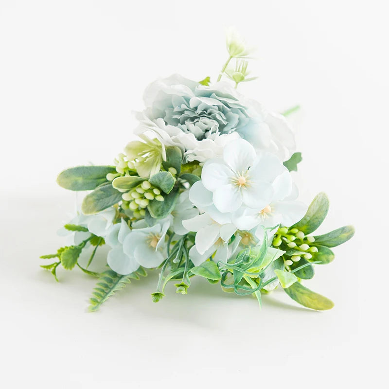 Silk Peony Rose Artificial Flower Bouquet | Wedding & Home Décor Artificial Flower Bouquet Babs Blue 1pc