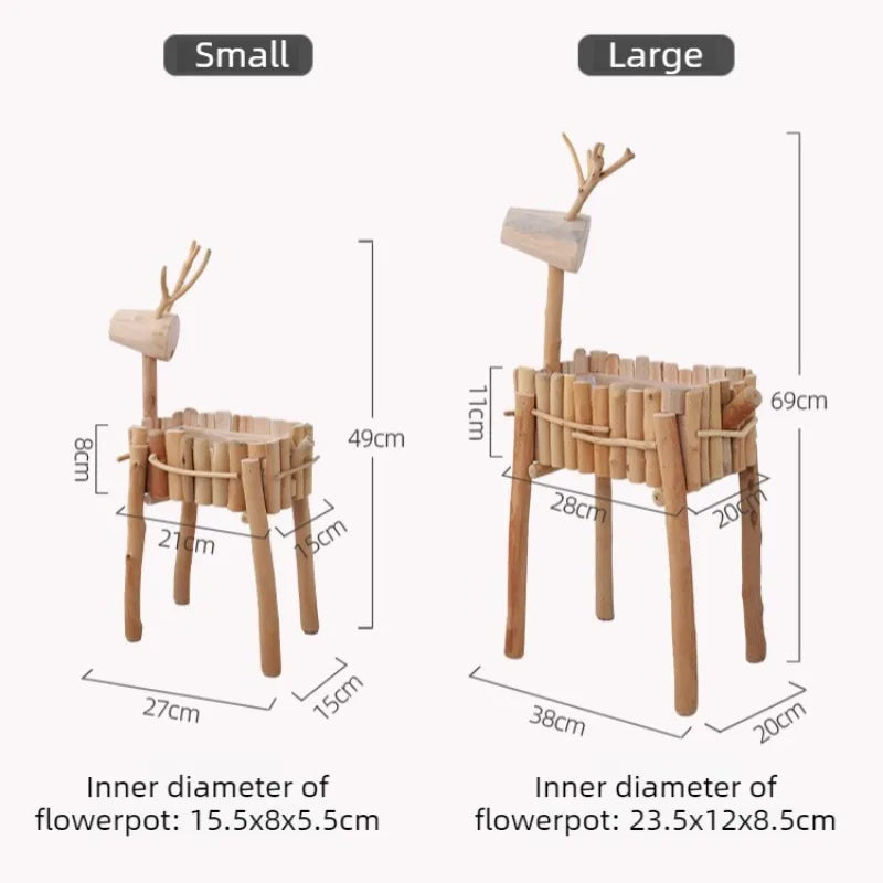 Log Deer Wooden Flower Pot – Modern Indoor Decorative Planter Decorative Wood Planter Babs