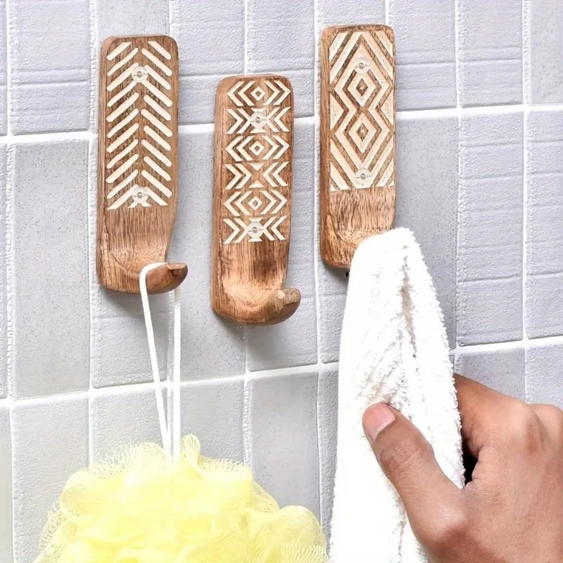 3-Pack Boho Wood Wall Hooks – Adhesive Decorative Hooks Decorative Wall Hooks Babs