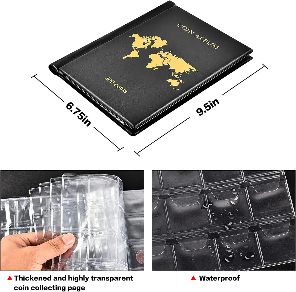 300-Pocket Coin Collection Album – PU Leather Display Book Coin Collection Album Babs