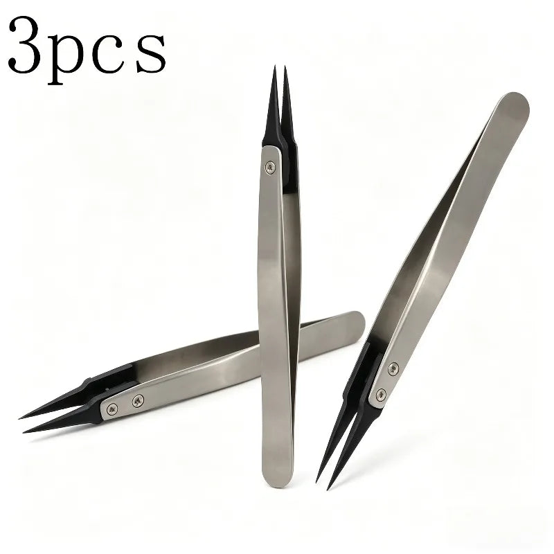 3pcs ESD Anti-Static Precision Tweezers – Stainless Steel Set Precision Tweezers Set Babs WHITE 3pcs