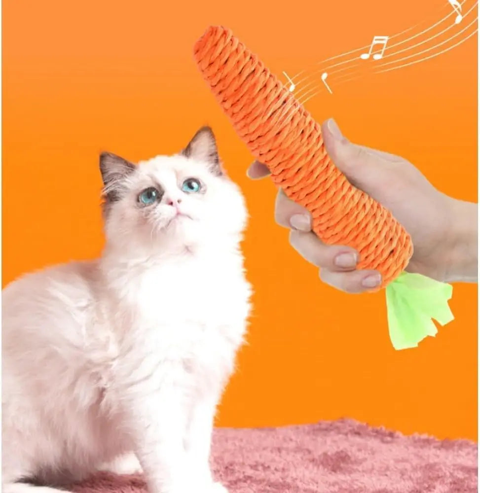 Carrot Cat Teaser Toy – Sisal, Sound & Teeth Grinding Fun Cat Teaser Toy Babs