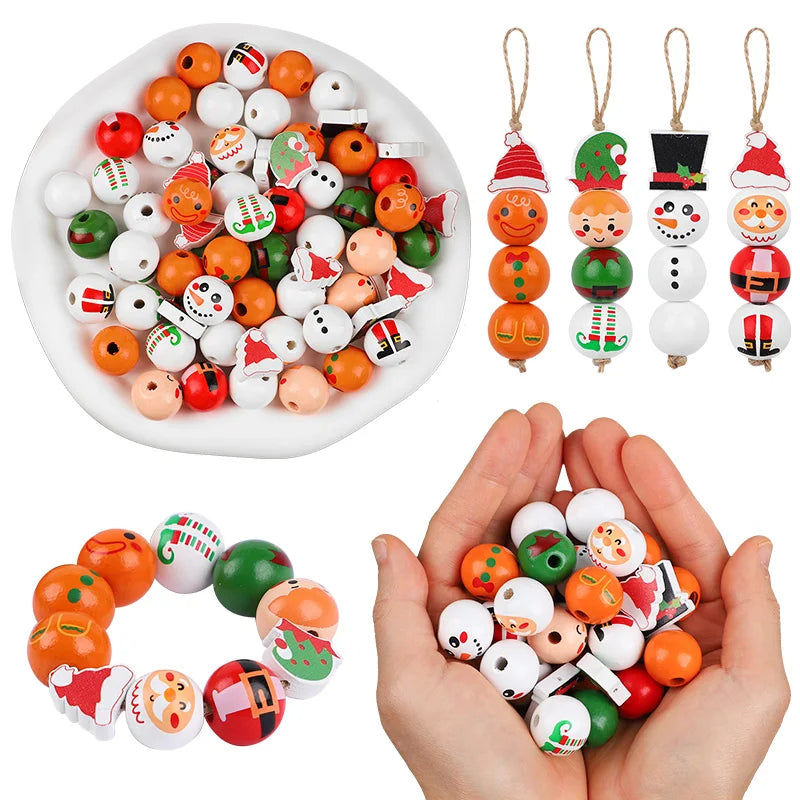 DIY Christmas Wooden Beads Set – Santa Snowman Garland 48/80 Pcs DIY Craft Bead Set Babs