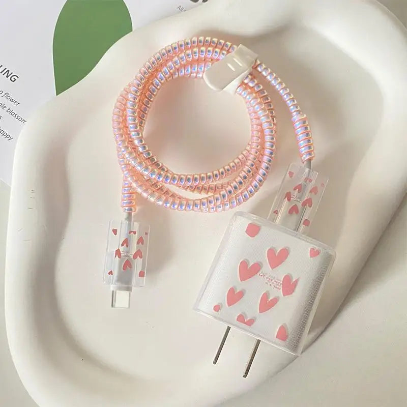 USB Charger & Cable Protector Set – Cute Heart TPU Cover Cable Protector Set Babs A4