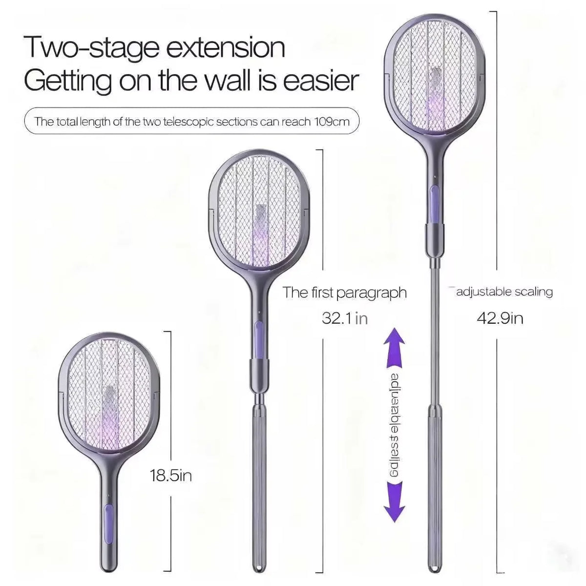 Telescopic Electric Mosquito Swatter & UV Trap Lamp Rechargeable Electric Bug Zapper Babs