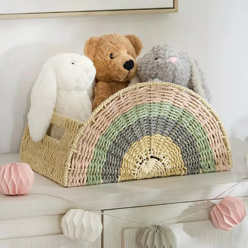 Rainbow Woven Storage Basket | Eco Paper Rope Organizer Woven Storage Basket Babs