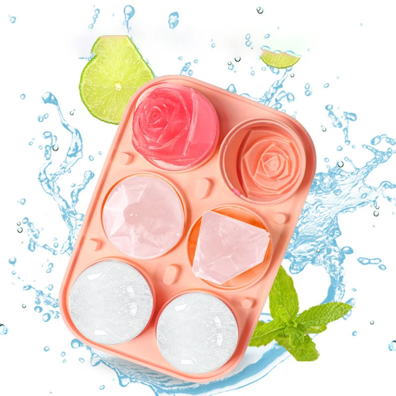 3D Rose Silicone Ice Cube Tray – 4/6 Grid Flower Shape Mold Silicone Ice Mold Babs