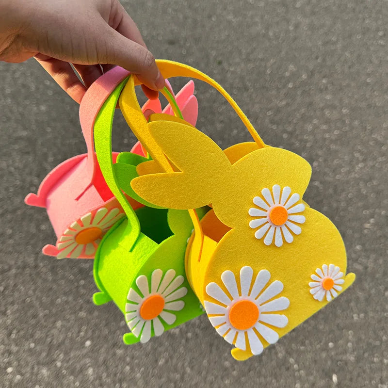 Easter Bunny Felt Basket – Kids Candy Tote & Egg Hunt Bag Easter Felt Basket Babs
