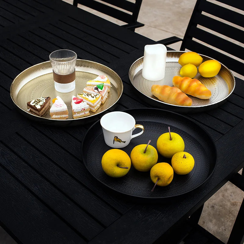 Metal Round Luxury Decorative Tray – Electroplated Geometric Pattern Decorative Serving Tray Babs