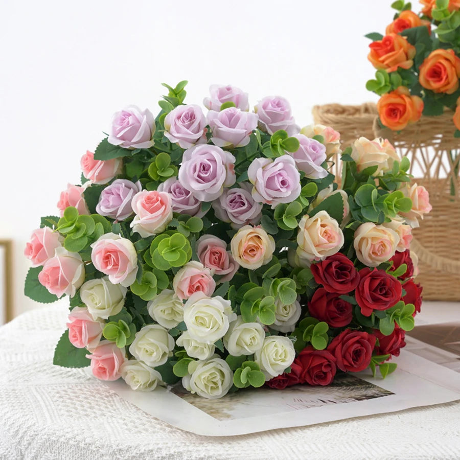 Silk Rose & Eucalyptus Artificial Flower Bouquet | Home Decor Artificial Flower Bouquet Babs