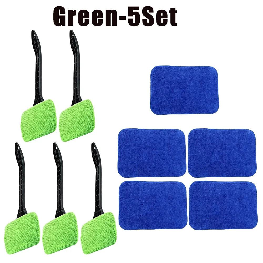 Car Window Cleaner Brush Kit – Long Handle Microfiber Wiper Car Cleaning Brush Babs Green-5Set