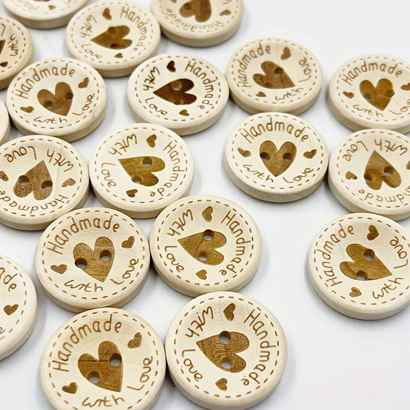 100pcs Heart-Shaped Wooden Buttons – 15mm 20mm 25mm Assorted Wooden Craft Buttons Babs