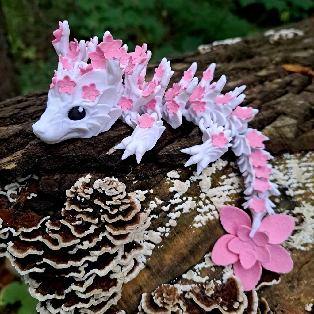 3D Printed Cherry Blossom Dragon Statue | Colorful Gift Dragon Figurine Babs