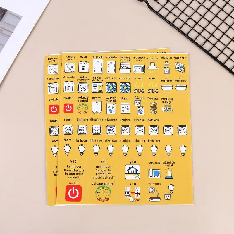 Circuit Breaker Panel Label Stickers – Waterproof PVC 2/5 Sheets Panel Label Stickers Babs yellow 2sheets