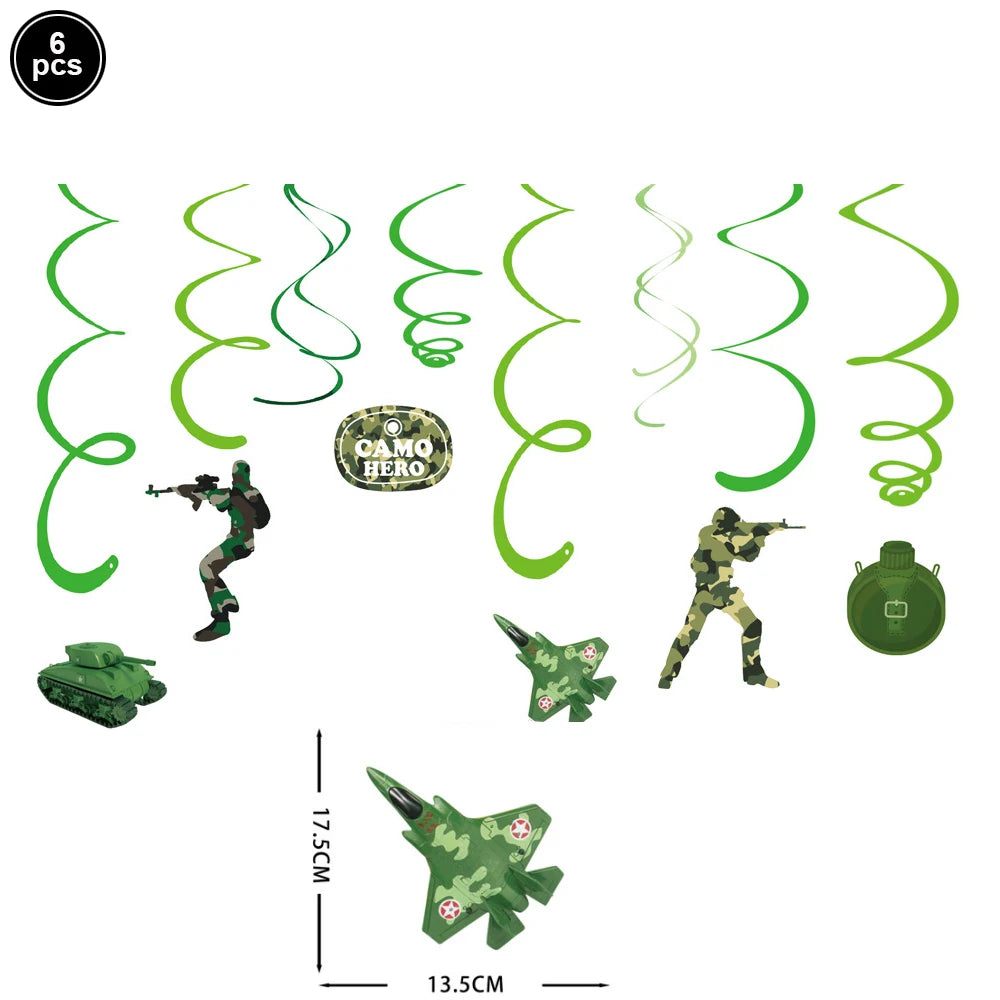 Military Camo Party Supplies – Plates, Cups & Balloons Set Party Tableware Set Babs hanging swirls 1 As pictures show